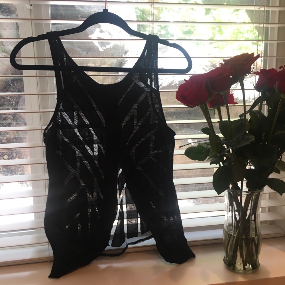 Free People Black Patterned Mesh Shirt SzSmall